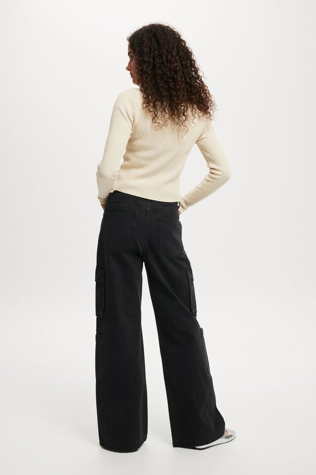 Cotton On Cargo Wide Leg Jean Graphite Black