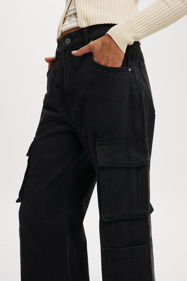 Cotton On Cargo Wide Leg Jean Graphite Black