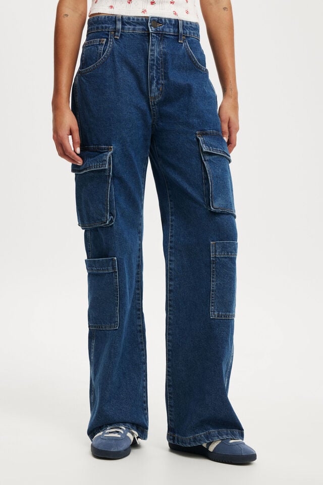 Cotton On Cargo Wide Leg Jean Nordic Blue