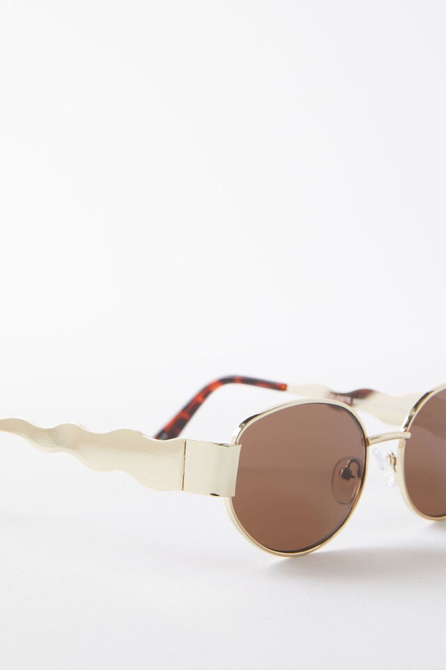 Cotton On Celeste Metal Wavy Sunglasses Gold/brown