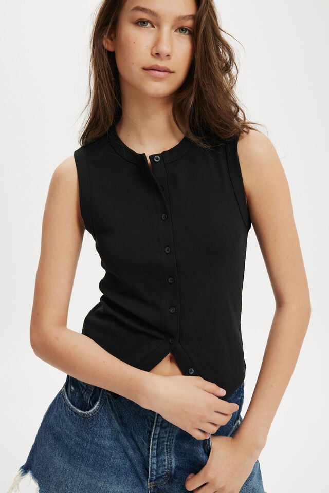 Cotton On Charlie Button Front Tank Black