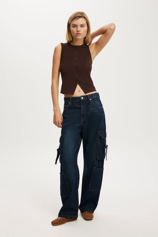 Cotton On Charlie Button Front Tank Dark Oak