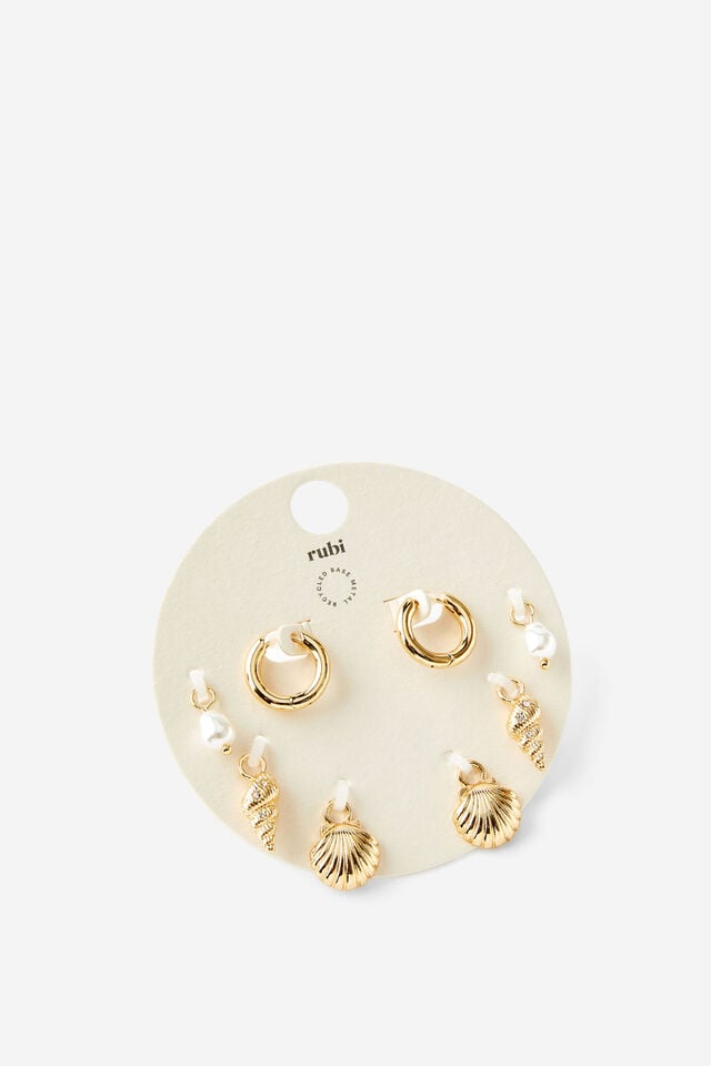 Cotton On Charm Huggie Set Up Summer Charm Gold