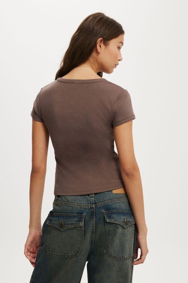 Cotton On Christy Henley Tee Dark Truffle