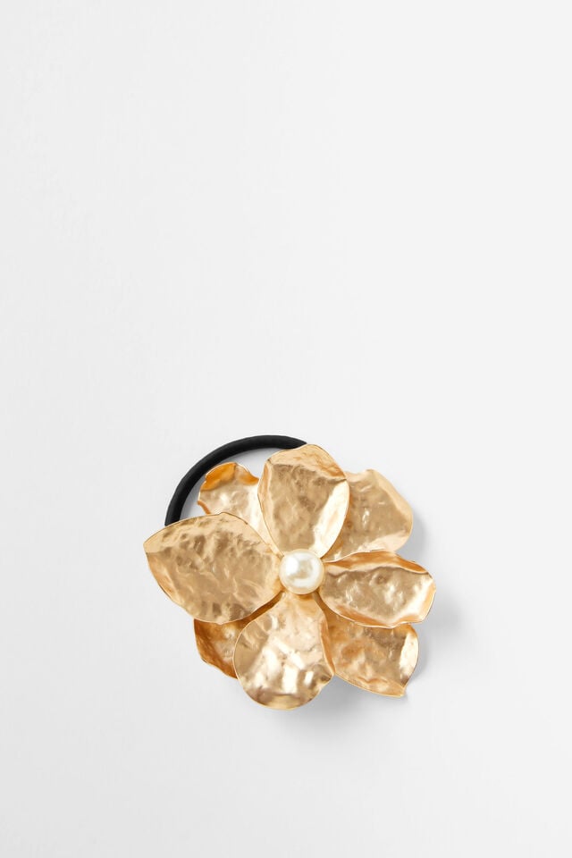 cotton on Chunky Metal Hair Tie pearl/gold flower