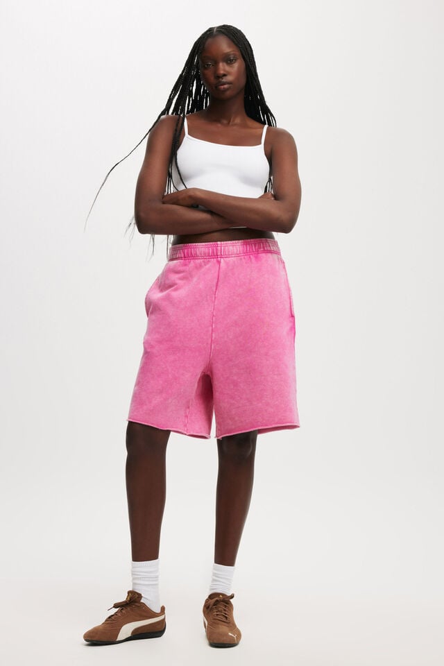 Cotton On Classic Fleece Jort Washed Bright Pink