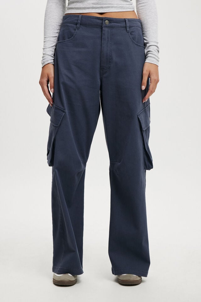 Cotton On Cody Baggy Cargo Pant Washed Blue Slate