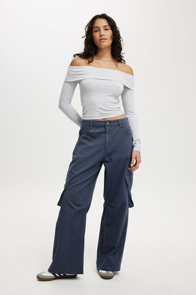 Cotton On Cody Baggy Cargo Pant Washed Blue Slate