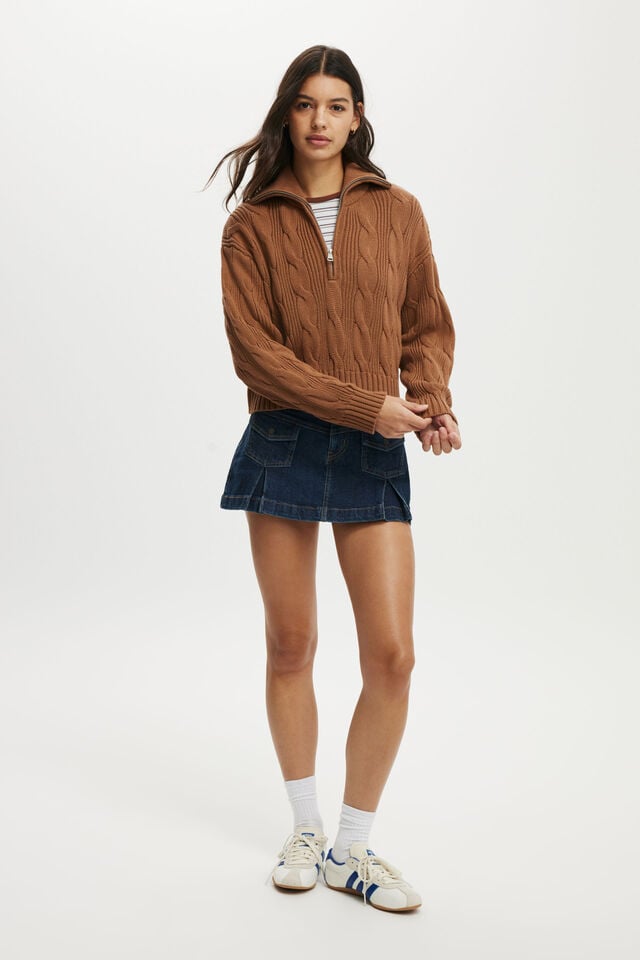 Cotton On Cotton Cable Half Zip Pullover Walnut