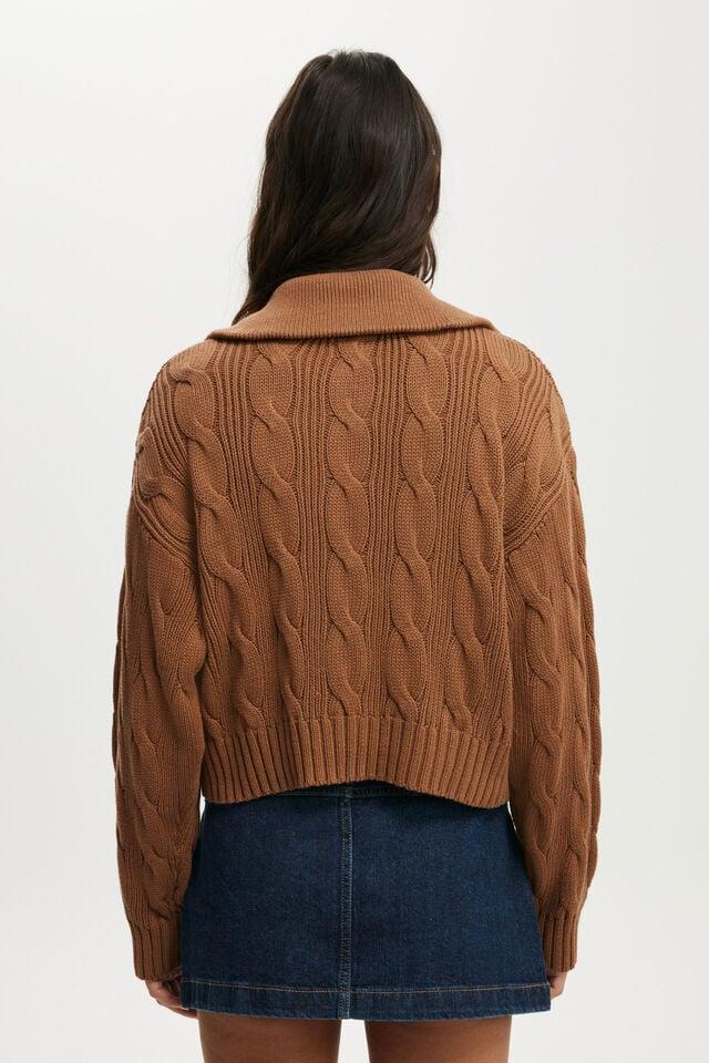 Cotton On Cotton Cable Half Zip Pullover Walnut