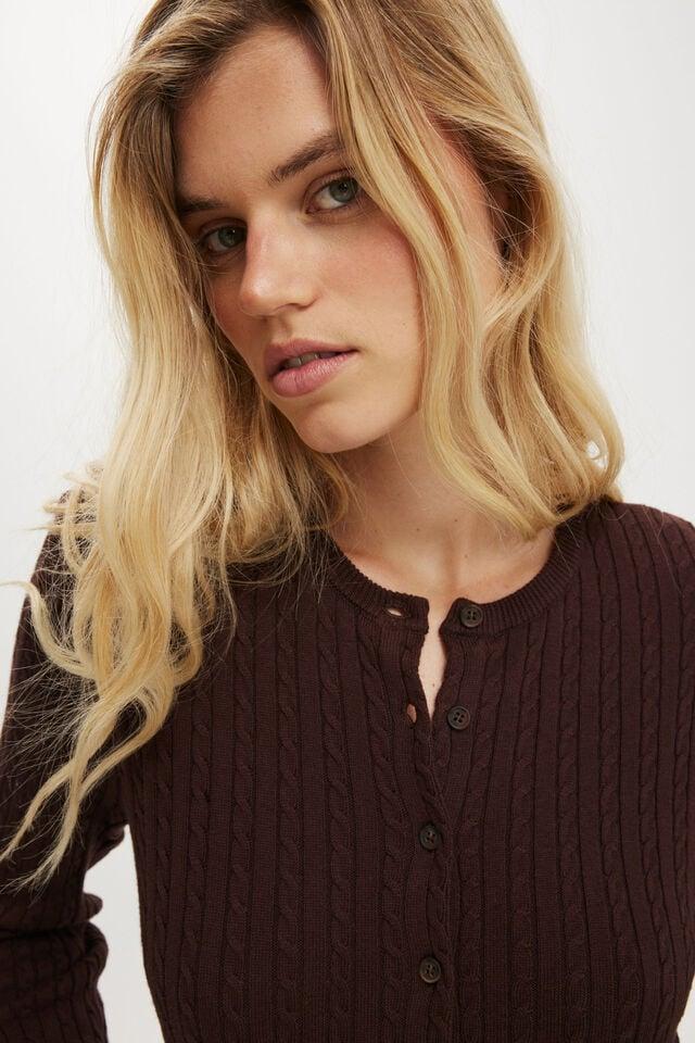 Cotton On Cotton Crew Neck Cardigan Dark Oak