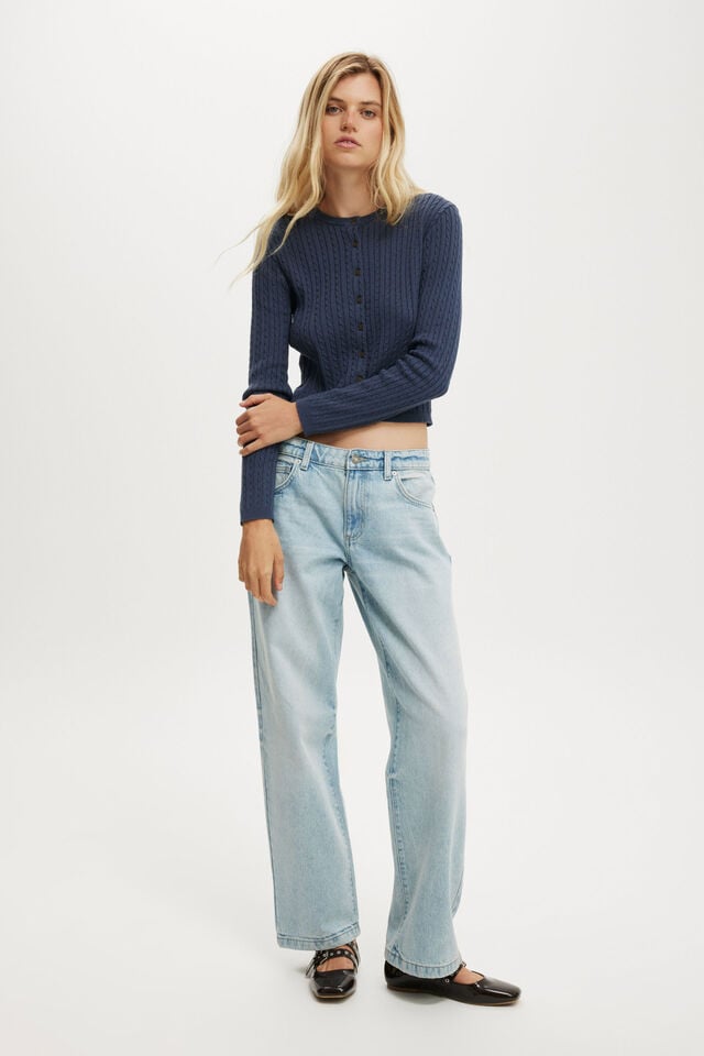 Cotton On Cotton Crew Neck Cardigan Navy