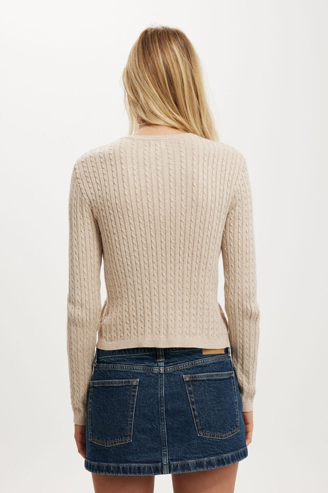Cotton On Cotton Crew Neck Cardigan Oatmeal Cable