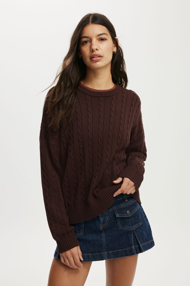 cotton on Cotton Crew Neck Sweater dark oak