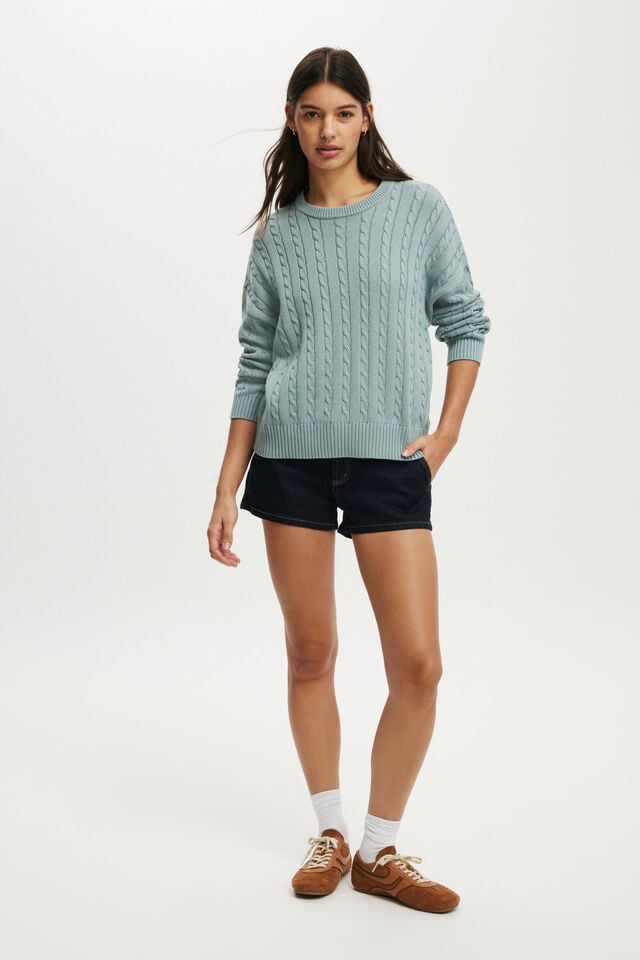 Cotton On Cotton Crew Neck Sweater Dark Sage