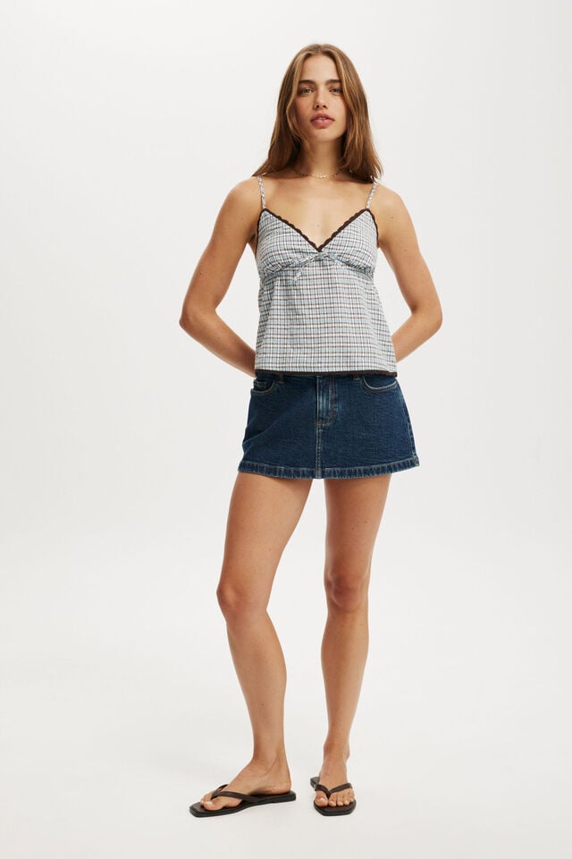 Cotton On Cotton Lace Cami Rebecca Blue Check