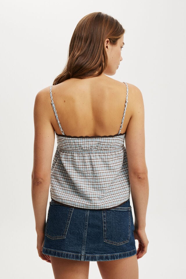 Cotton On Cotton Lace Cami Rebecca Blue Check