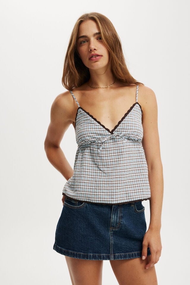 cotton on Cotton Lace Cami rebecca blue check