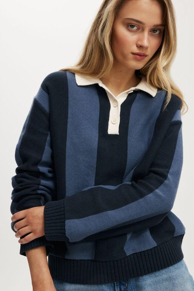 Cotton On Cotton Long Sleeve Polo Ink Navy