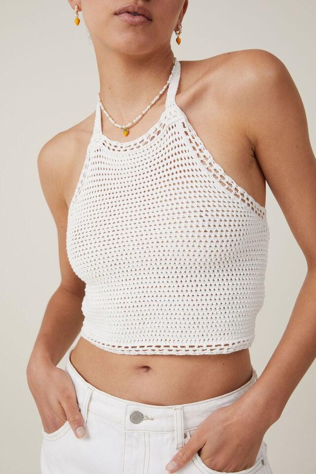 Cotton On Crochet Scallop Halter Knit Ecru