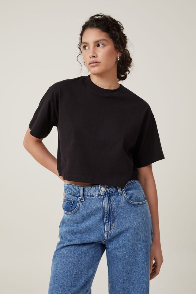 Cotton On Cropped Boxy Tee Black