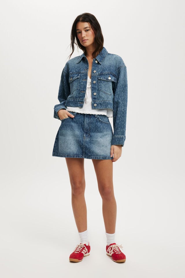 Cotton On Cropped Denim Jacket Rail Blue Texture
