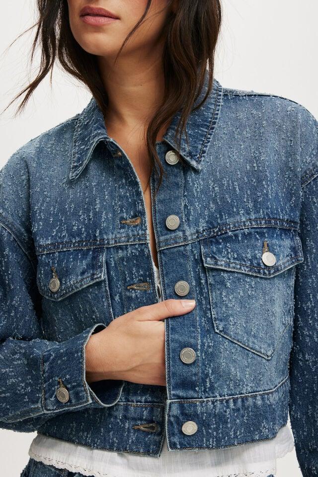 Cotton On Cropped Denim Jacket Rail Blue Texture