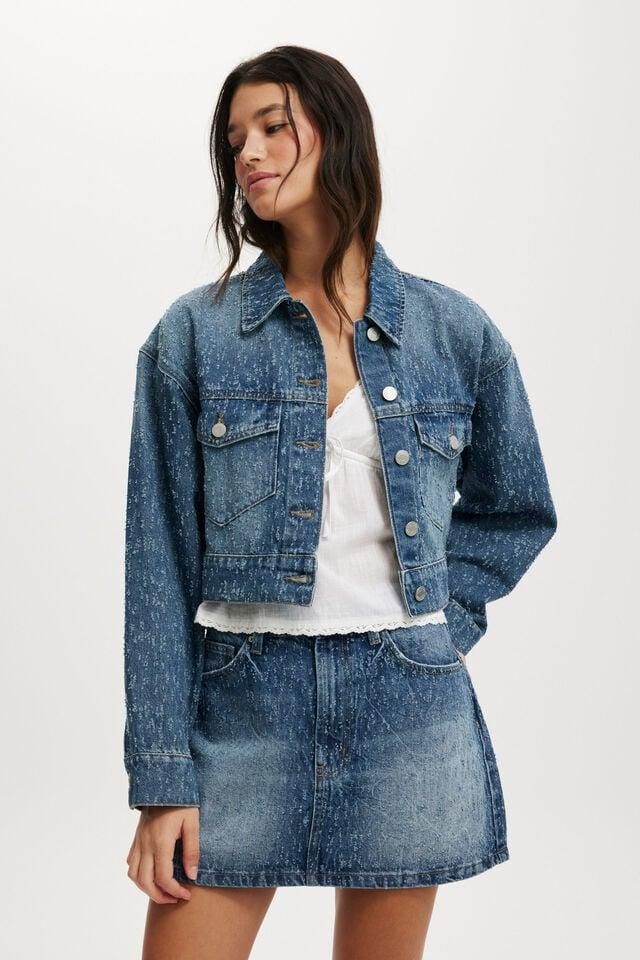 Cotton On Cropped Denim Jacket Rail Blue Texture