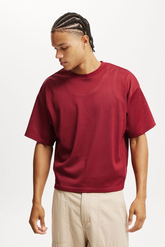 Cotton On Cropped Fit Mesh T-Shirt Crimson