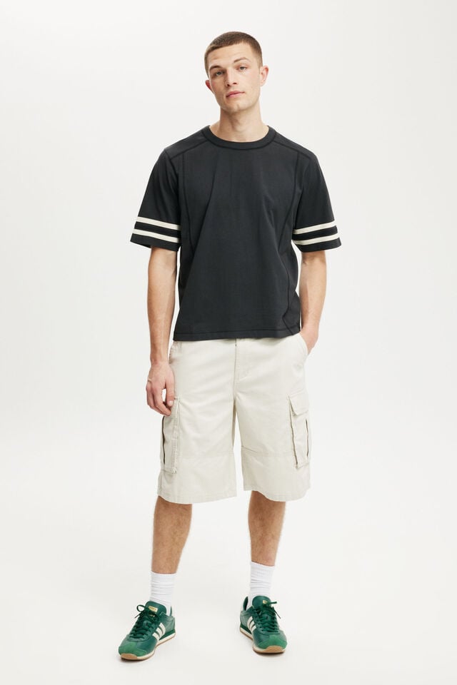 Cotton On Cropped Fit Panel T-Shirt Washed Black