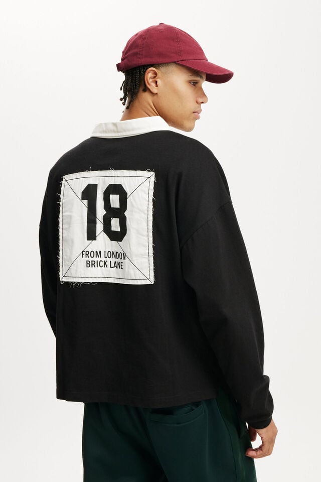 Cotton On Cropped Fit Rugby Polo Black/ldn