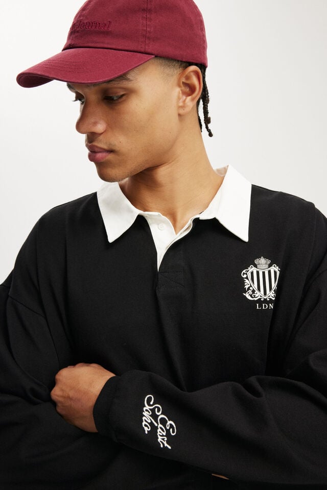 Cotton On Cropped Fit Rugby Polo Black/ldn
