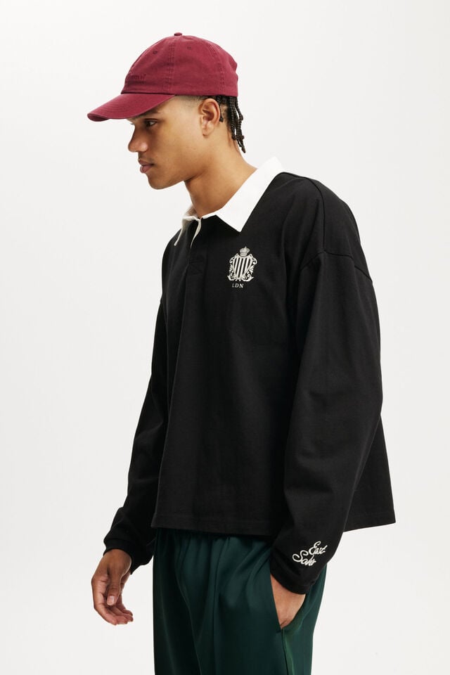 cotton on Cropped Fit Rugby Polo black/ldn