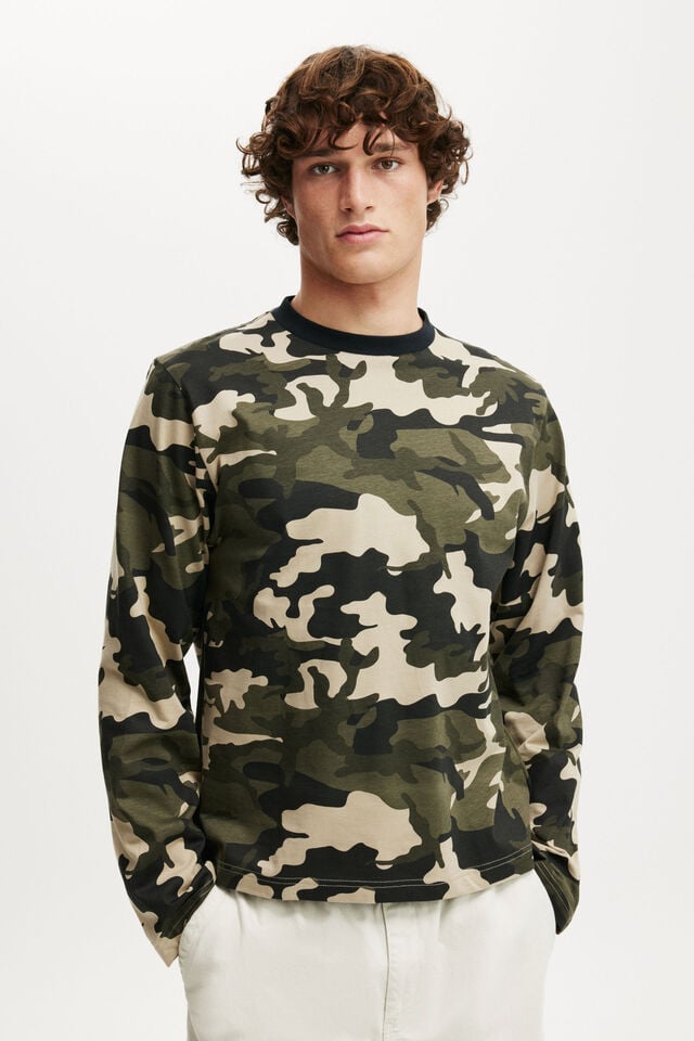 Cotton On Cropped Long Sleeve T-Shirt Forest Camo