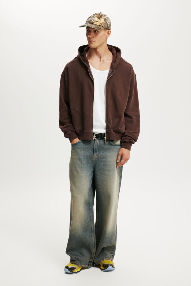 Cotton On Cropped Zip Up Hoodie Dark Oak
