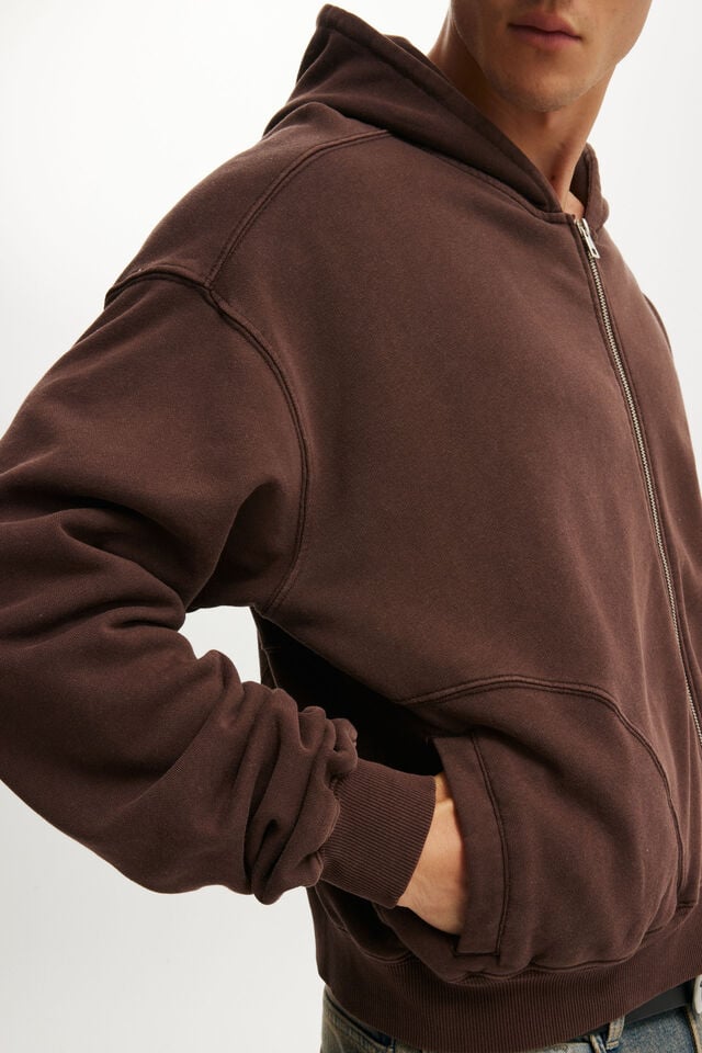Cotton On Cropped Zip Up Hoodie Dark Oak
