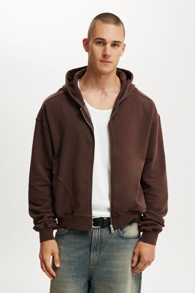 cotton on Cropped Zip Up Hoodie dark oak