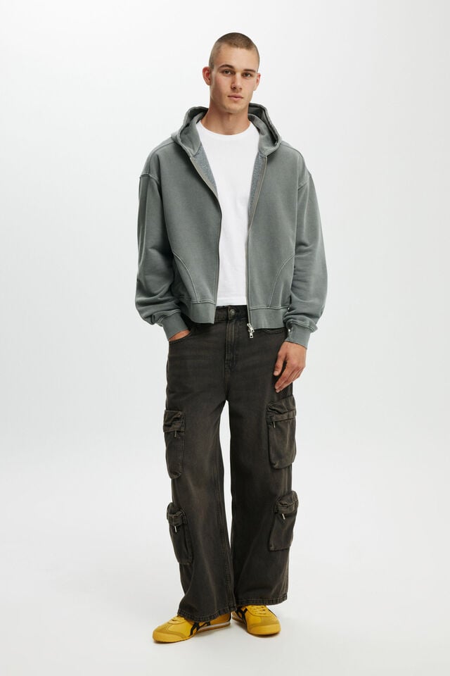 Cotton On Cropped Zip Up Hoodie Slate Stone