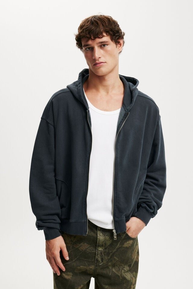 cotton on Cropped Zip Up Hoodie washed black