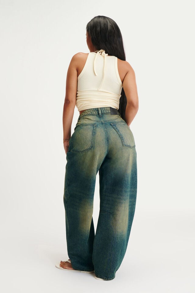 Cotton On Curvy Barrel Jean Y2k Washed Blue