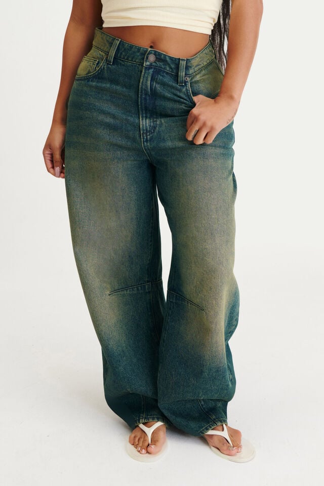 Cotton On Curvy Barrel Jean Y2k Washed Blue