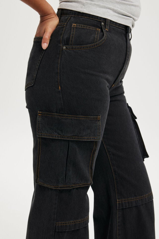 Cotton On Curvy Cargo Wide Jean Smokey Black