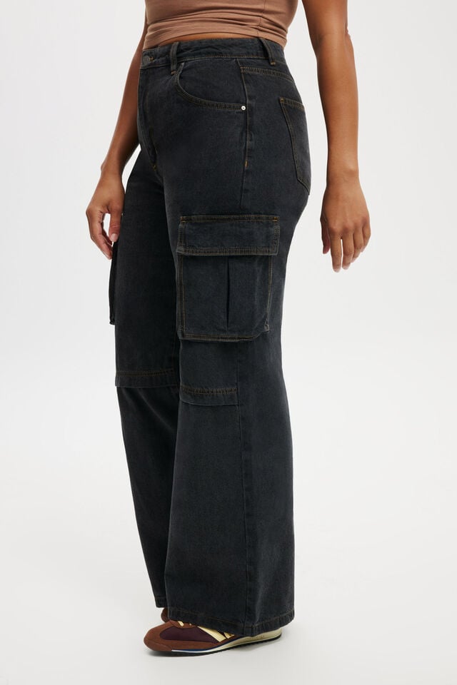 Cotton On Curvy Cargo Wide Jean Smokey Black