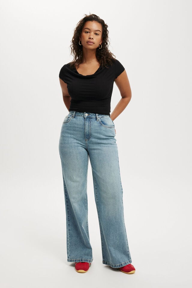 cotton on Curvy Stretch Wide Jean stone blue