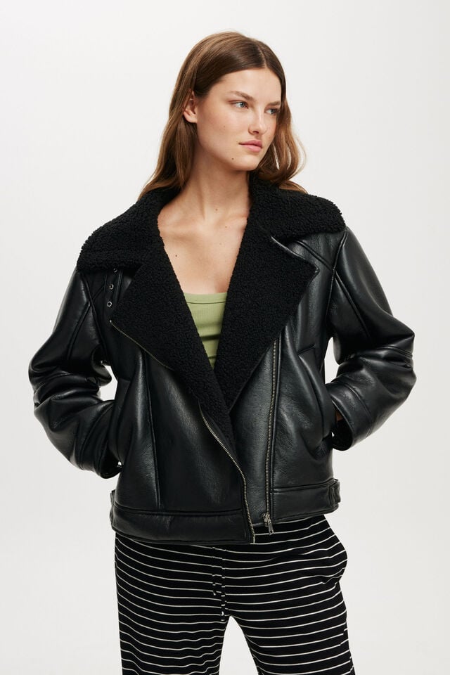 cotton on Dakota Faux Leather Aviator black
