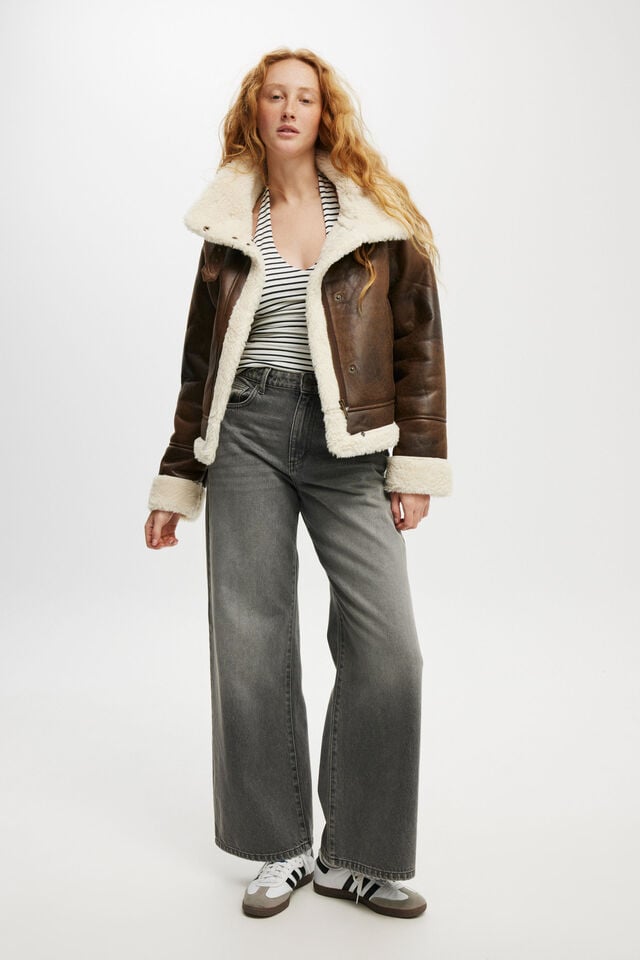 Cotton On Dakota Faux Leather Jacket Brown