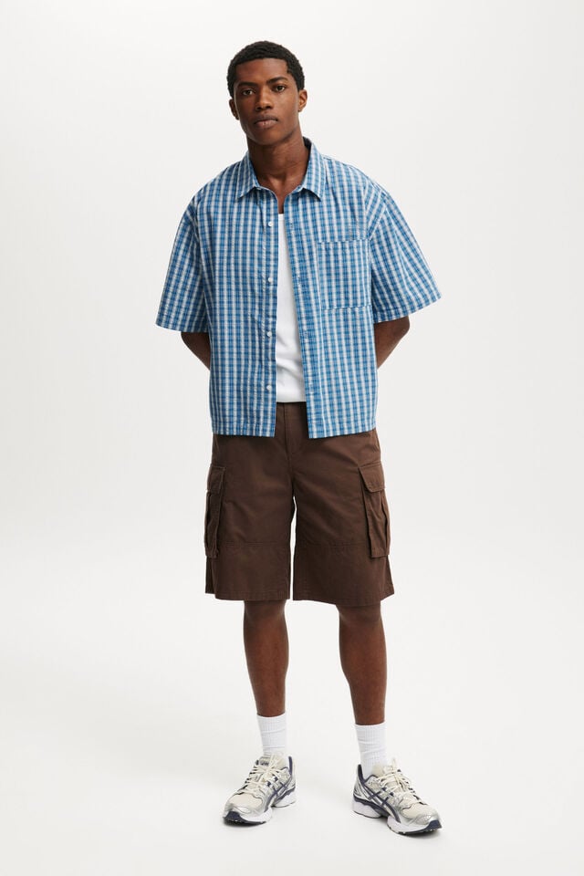 Cotton On Darcy Short Sleeve Shirt Blue Grid Check