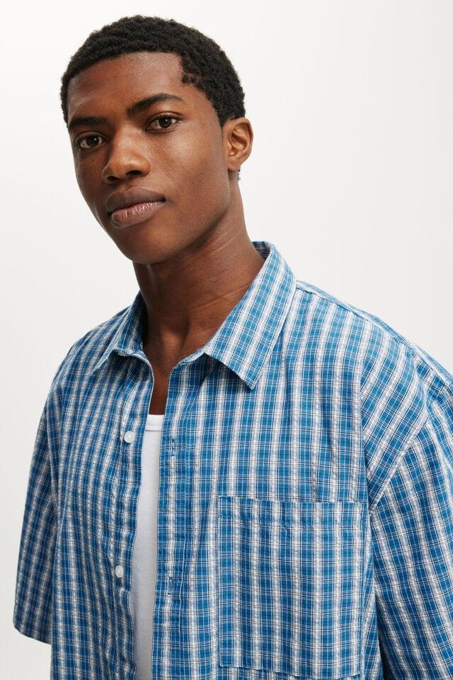 Cotton On Darcy Short Sleeve Shirt Blue Grid Check