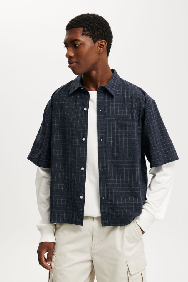 cotton on Darcy Short Sleeve Shirt navy grid check