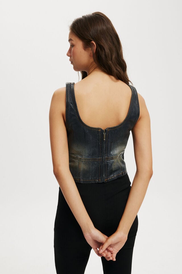 Cotton On Denim Corset Wet Look/ Slate